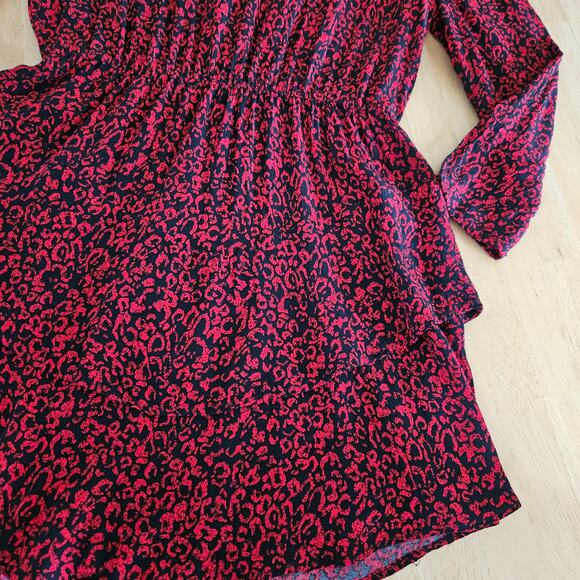 Zara Mock Neck Ruffle Tiered Animal Print Mini Dress Sz L EUC - Picture 7 of 10